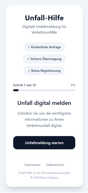 Screenshot of the mobile client-intake app with a structured form for the first consultation